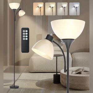 NEW! LED Floor Lamp Bright 11W+7W 2100LM, 4 Color Temperatures W/ Remote Control